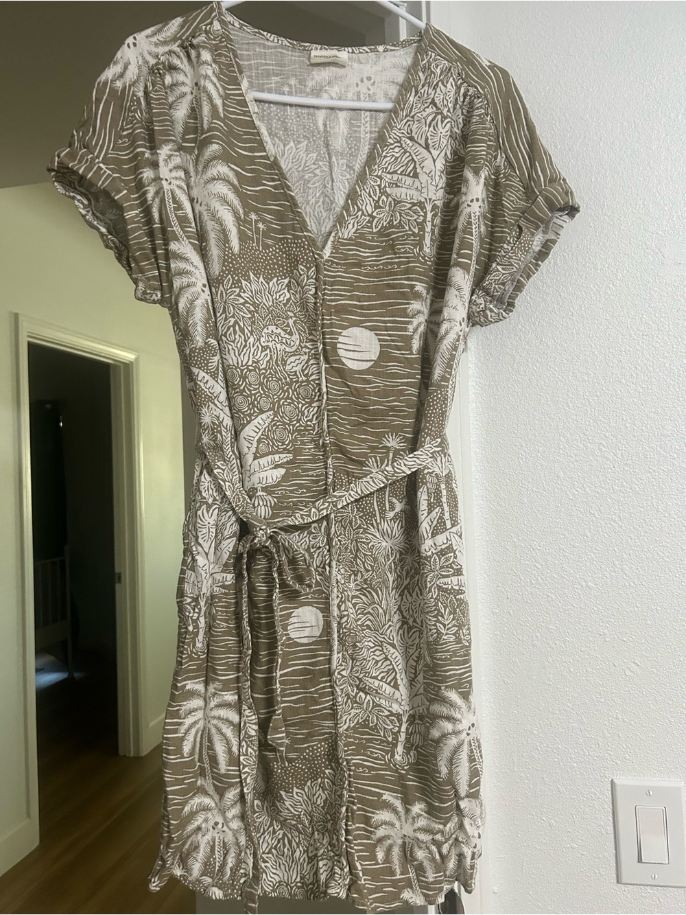 H&M Taupe & White Printed Wrap Dress